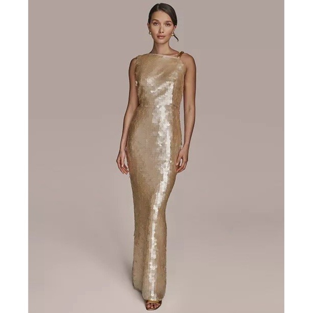 Donna Karan New York Size 16 Sequin Gown Ivory One Shoulder Formal NWOT $299